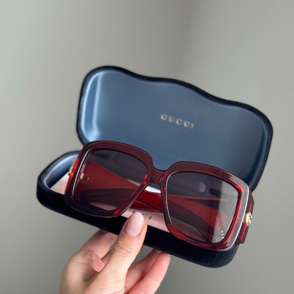 Gucci Women Sunglasses Transparent Burgundy Square GG1402S 003 NEW AUTHENTIC - Picture 3 of 13
